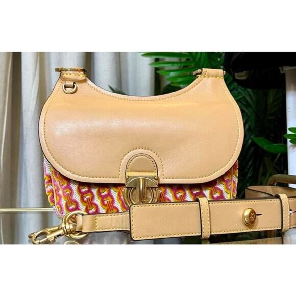 AUTHENTIC TORY BURCH TAN AND PINK AND ORANGE JAMES HANDBAG - Picture 12 of 12